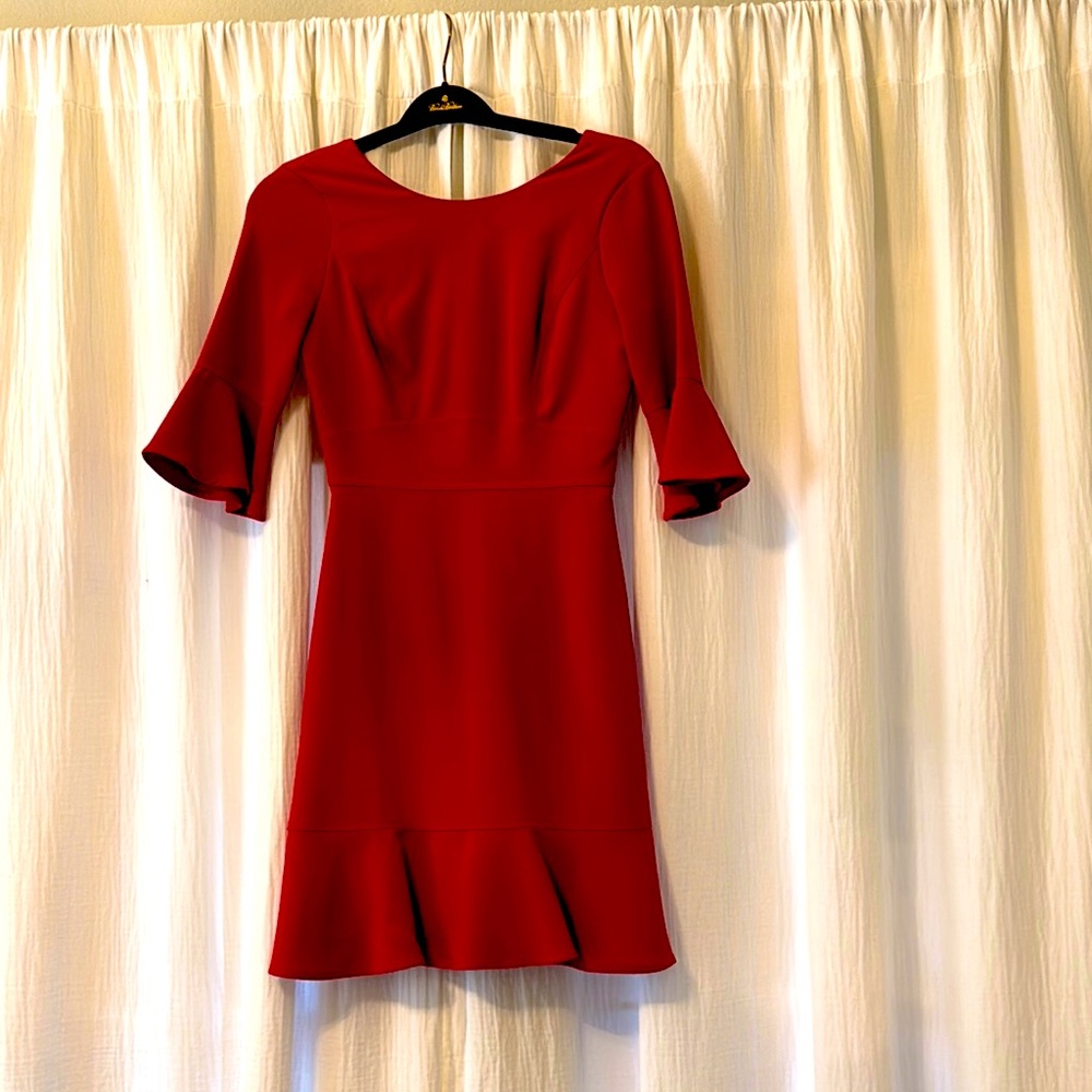 Title: WHBM White House Black Market Red Flare Sleeve Fluted Hem Dress 0